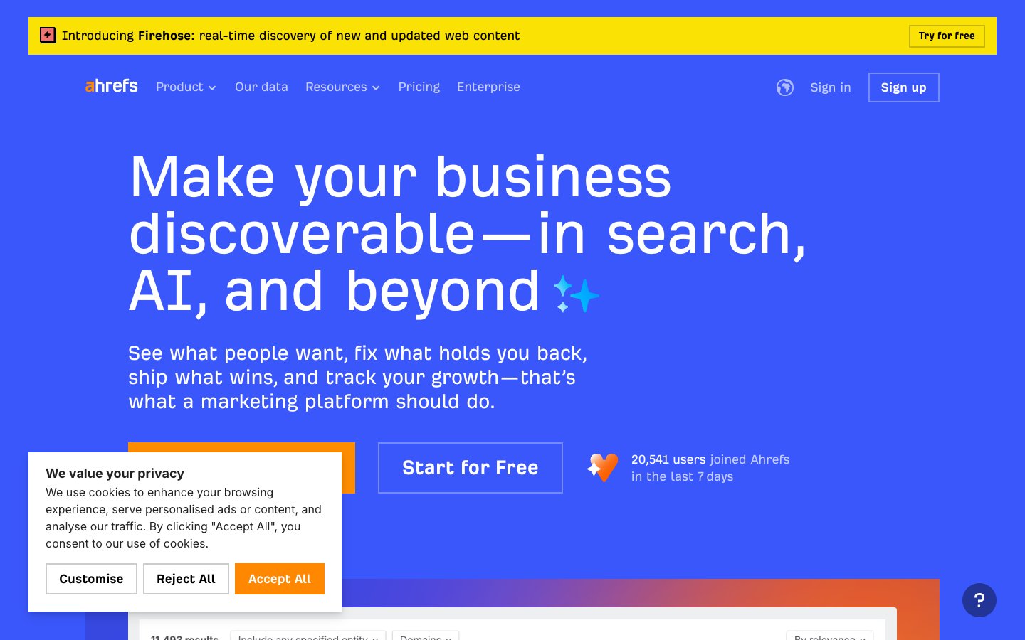 Ahrefs Dashboard Screenshot