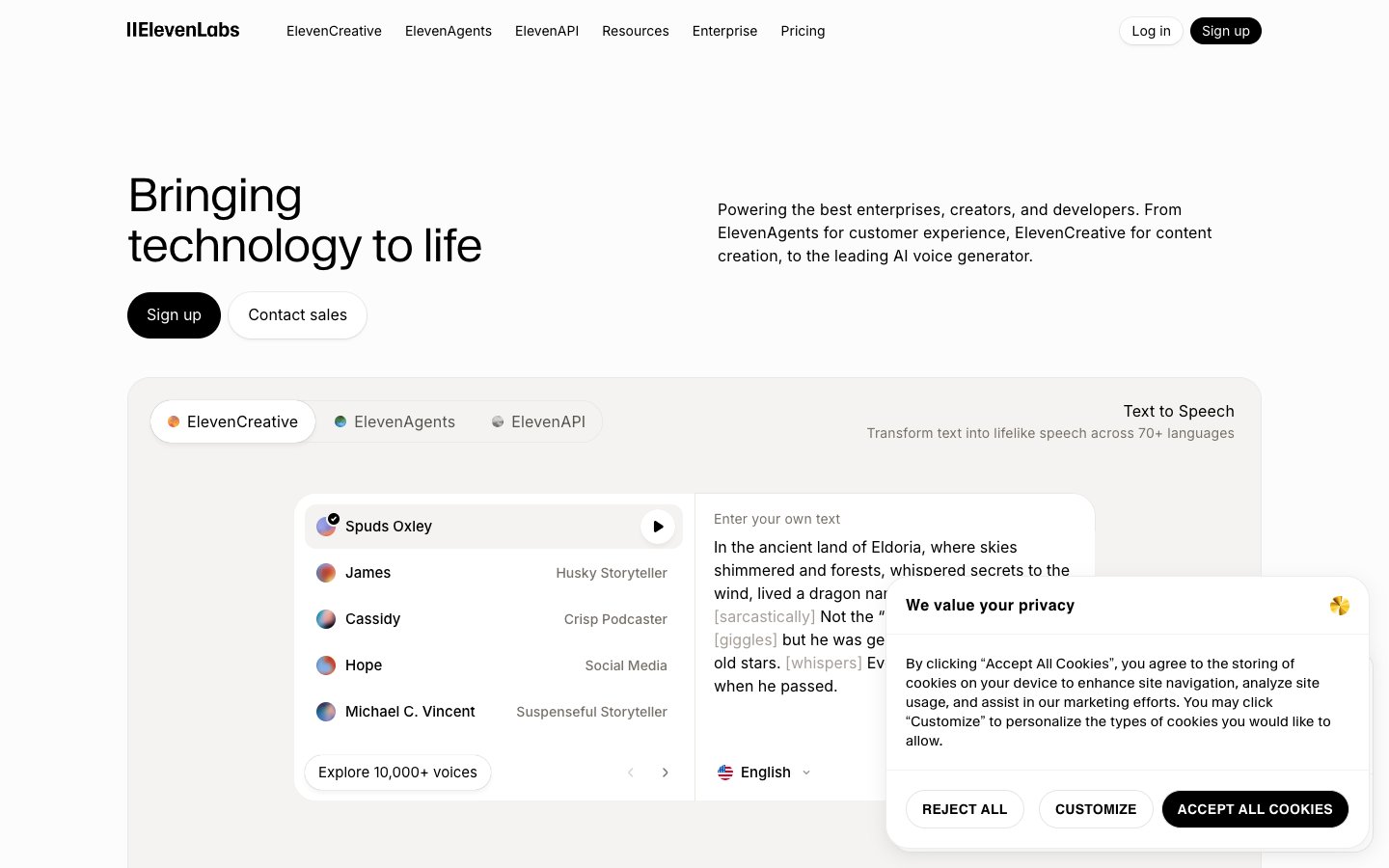 Elevenlabs Dashboard Screenshot