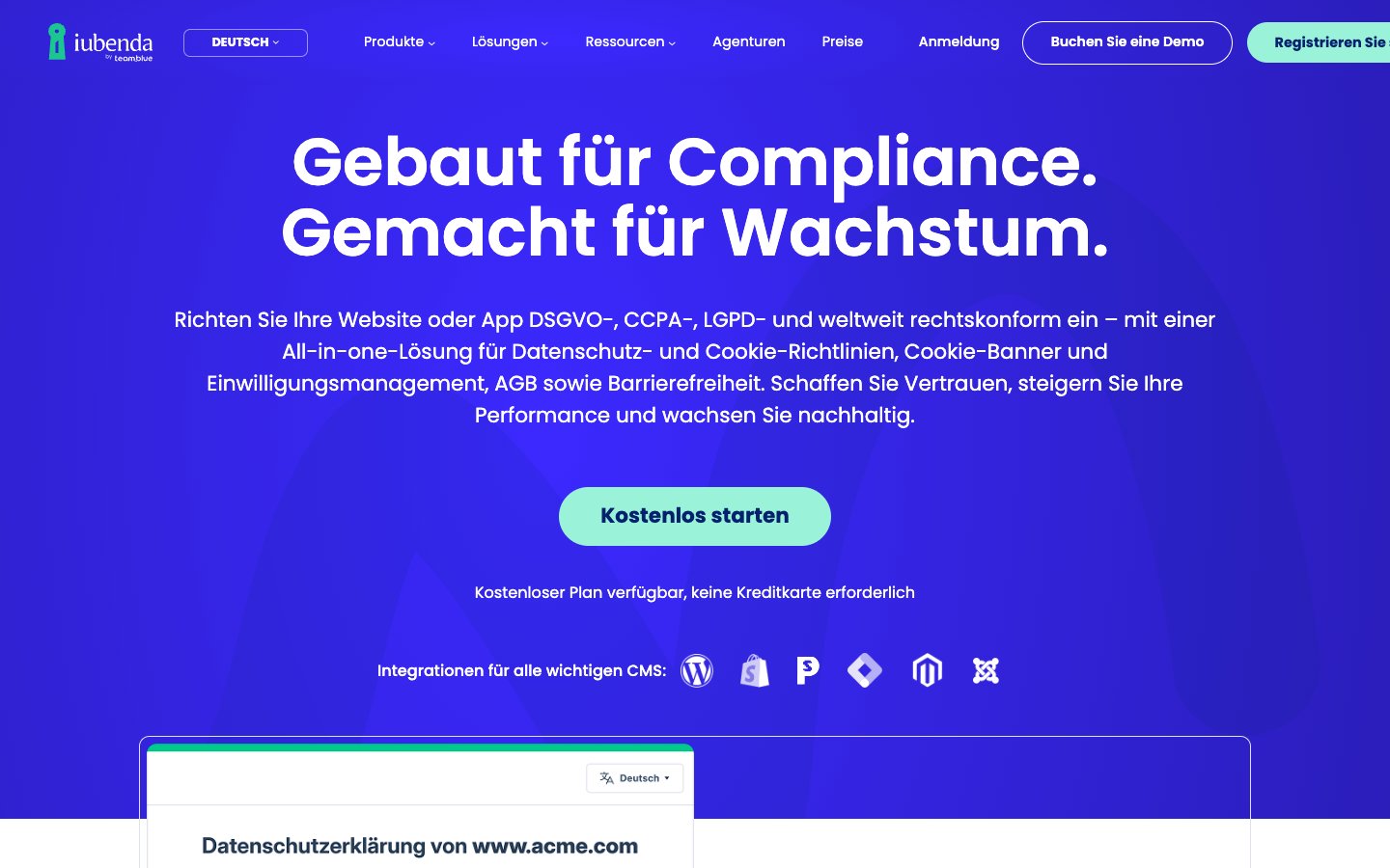 Iubenda Dashboard Screenshot