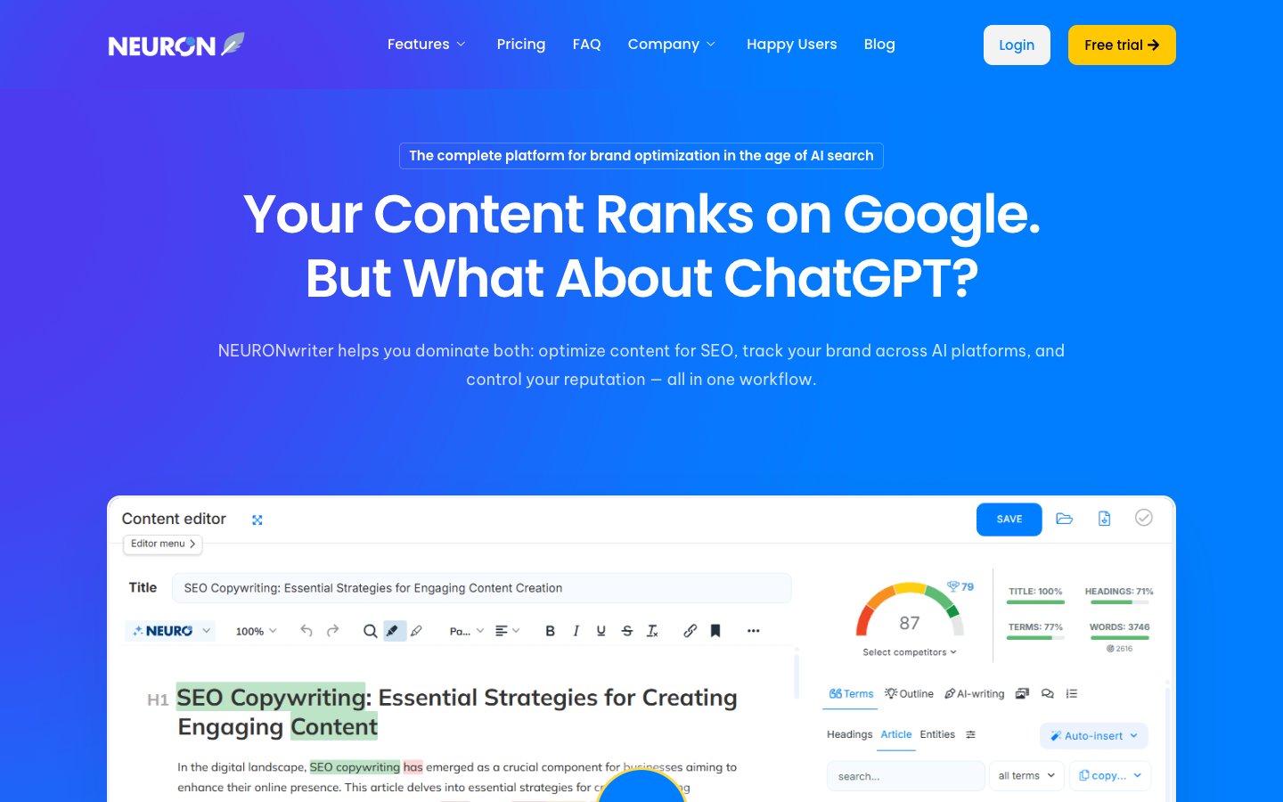 Neuronwriter Dashboard Screenshot