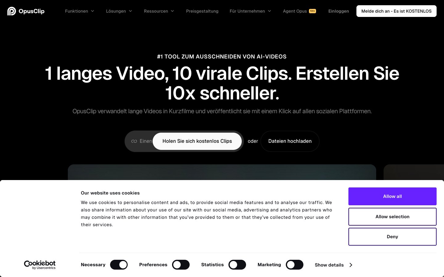 Opus Clip Dashboard Screenshot