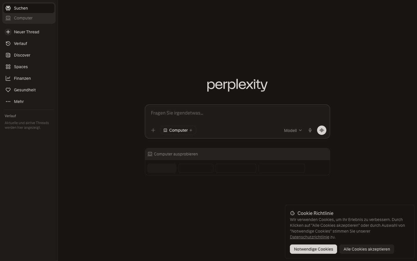 Perplexity Pro Dashboard Screenshot