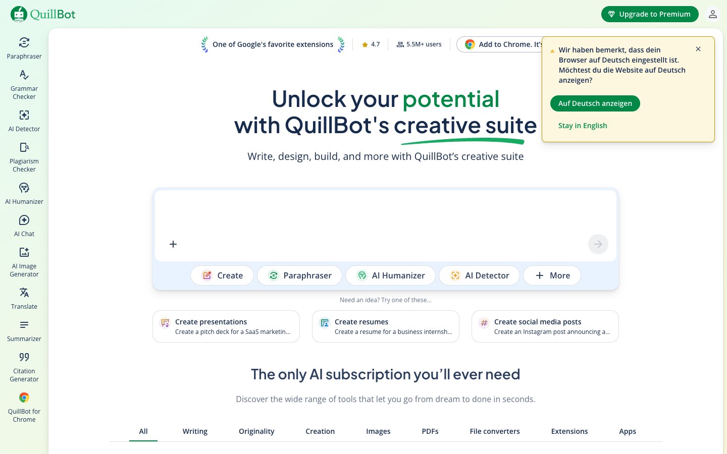 Quillbot Dashboard Screenshot
